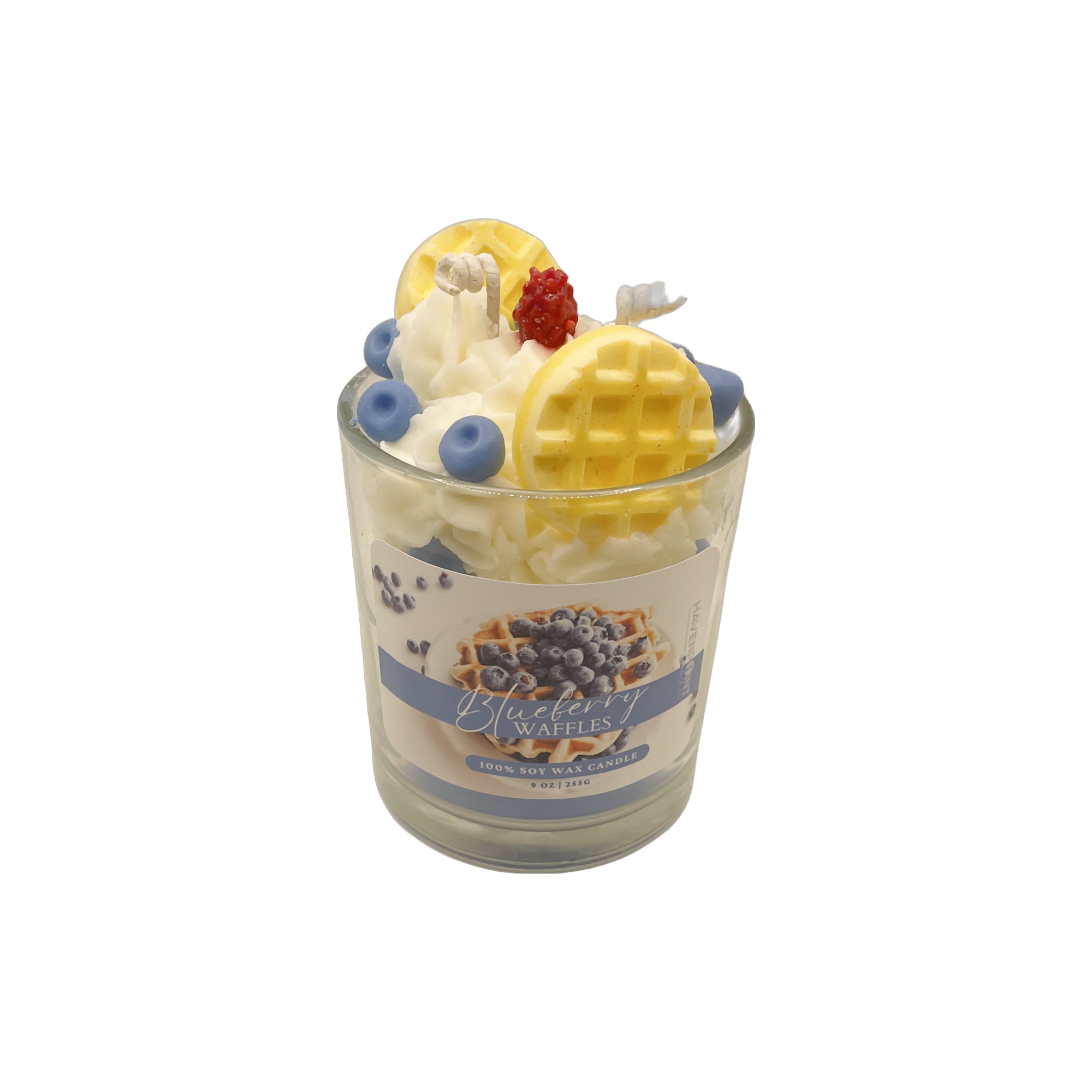 Wax melts with waffle and fruit design on a white background